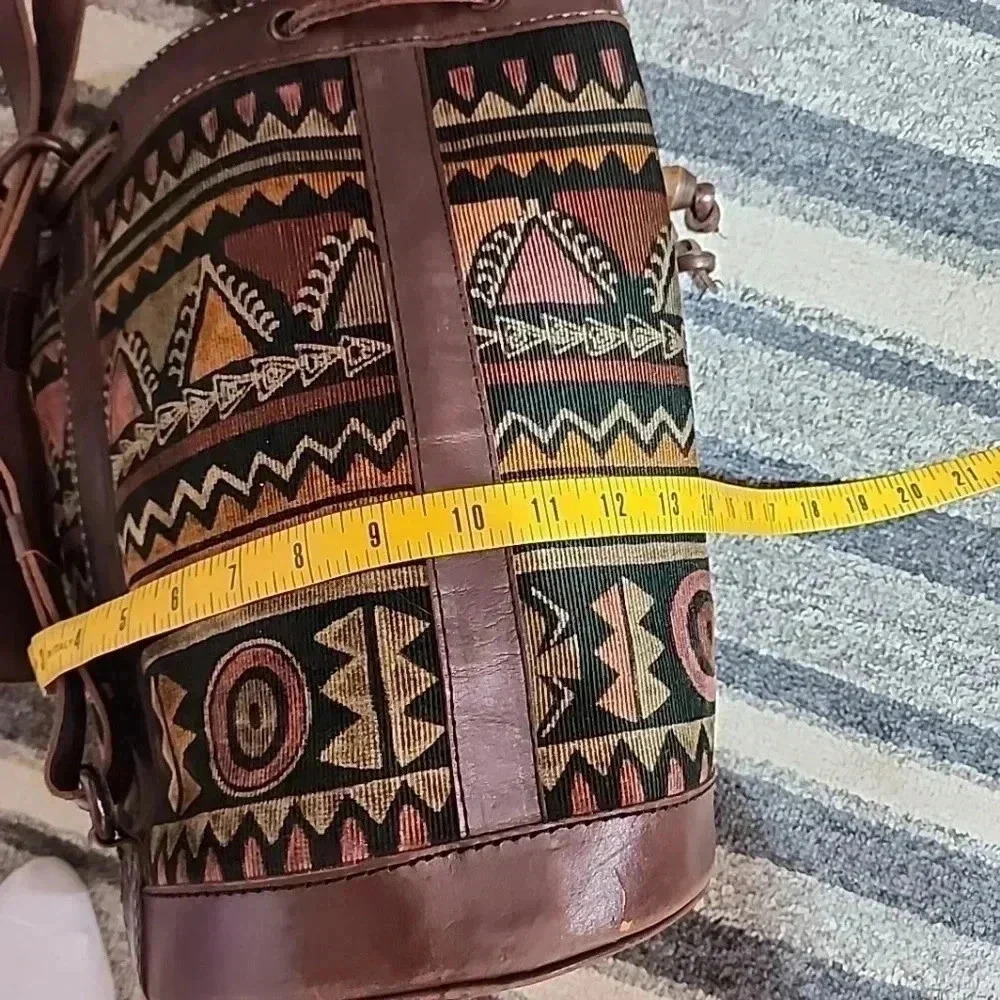 Vintage Island Imports Tribal Print Leather Bucket Bag – Rare Find - Picture 9 of 11